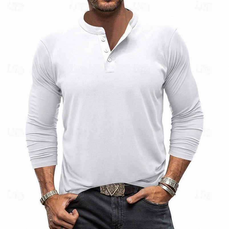 Slim Fit Long Sleeve Button Neck Henley