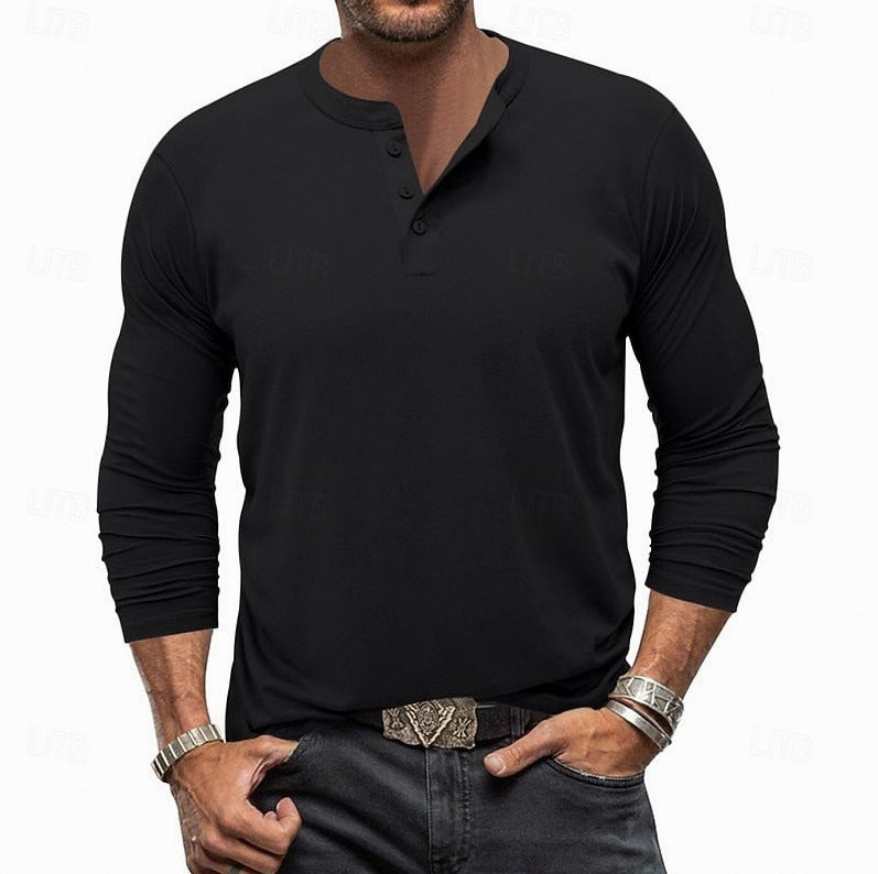Slim Fit Long Sleeve Button Neck Henley