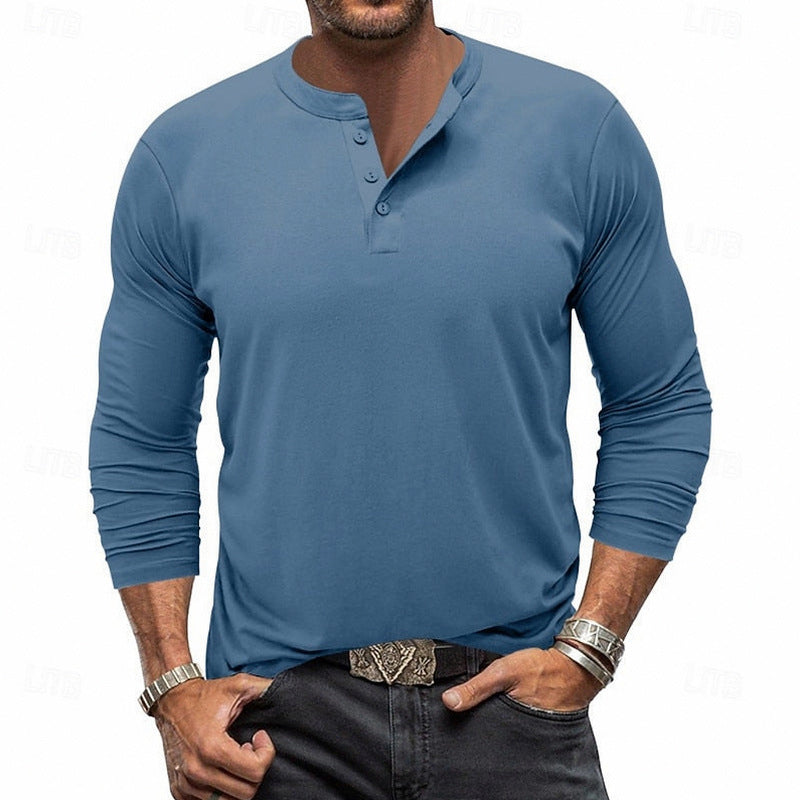 Slim Fit Long Sleeve Button Neck Henley