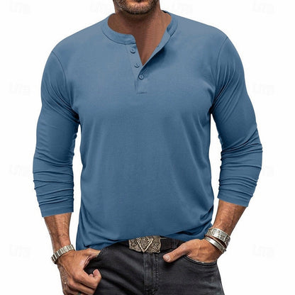 Slim Fit Long Sleeve Button Neck Henley