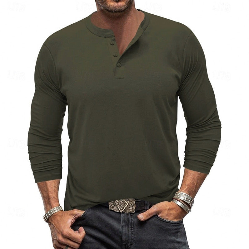 Slim Fit Long Sleeve Button Neck Henley