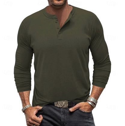 Slim Fit Long Sleeve Button Neck Henley