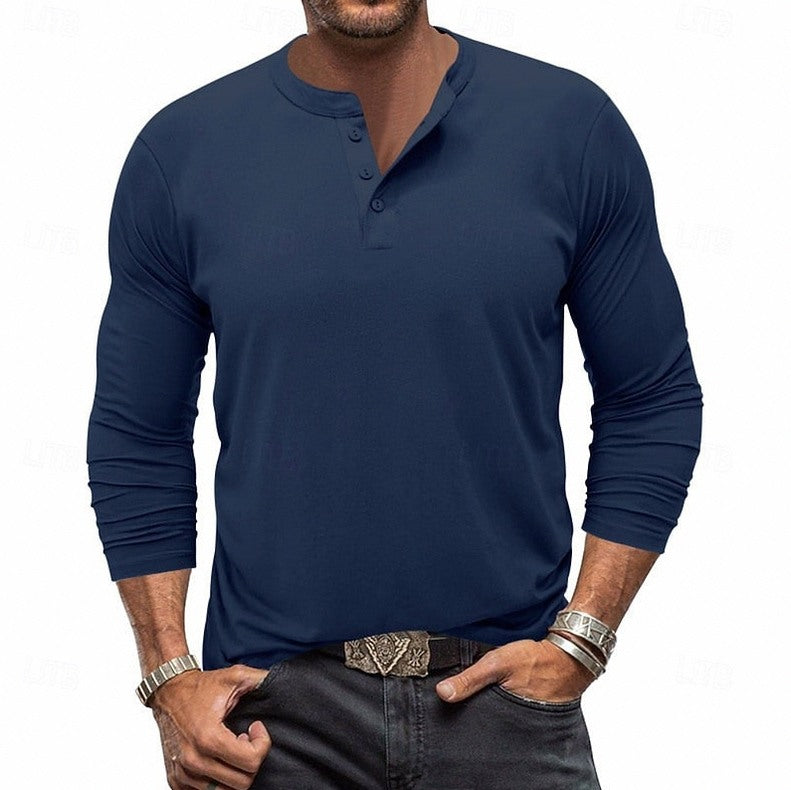 Slim Fit Long Sleeve Button Neck Henley