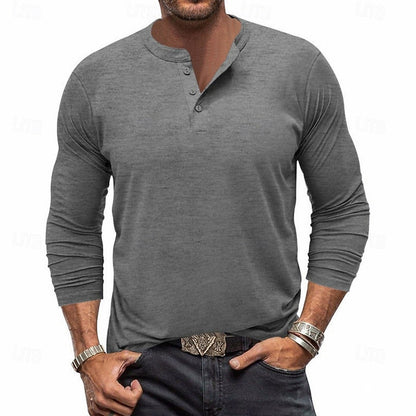 Slim Fit Long Sleeve Button Neck Henley