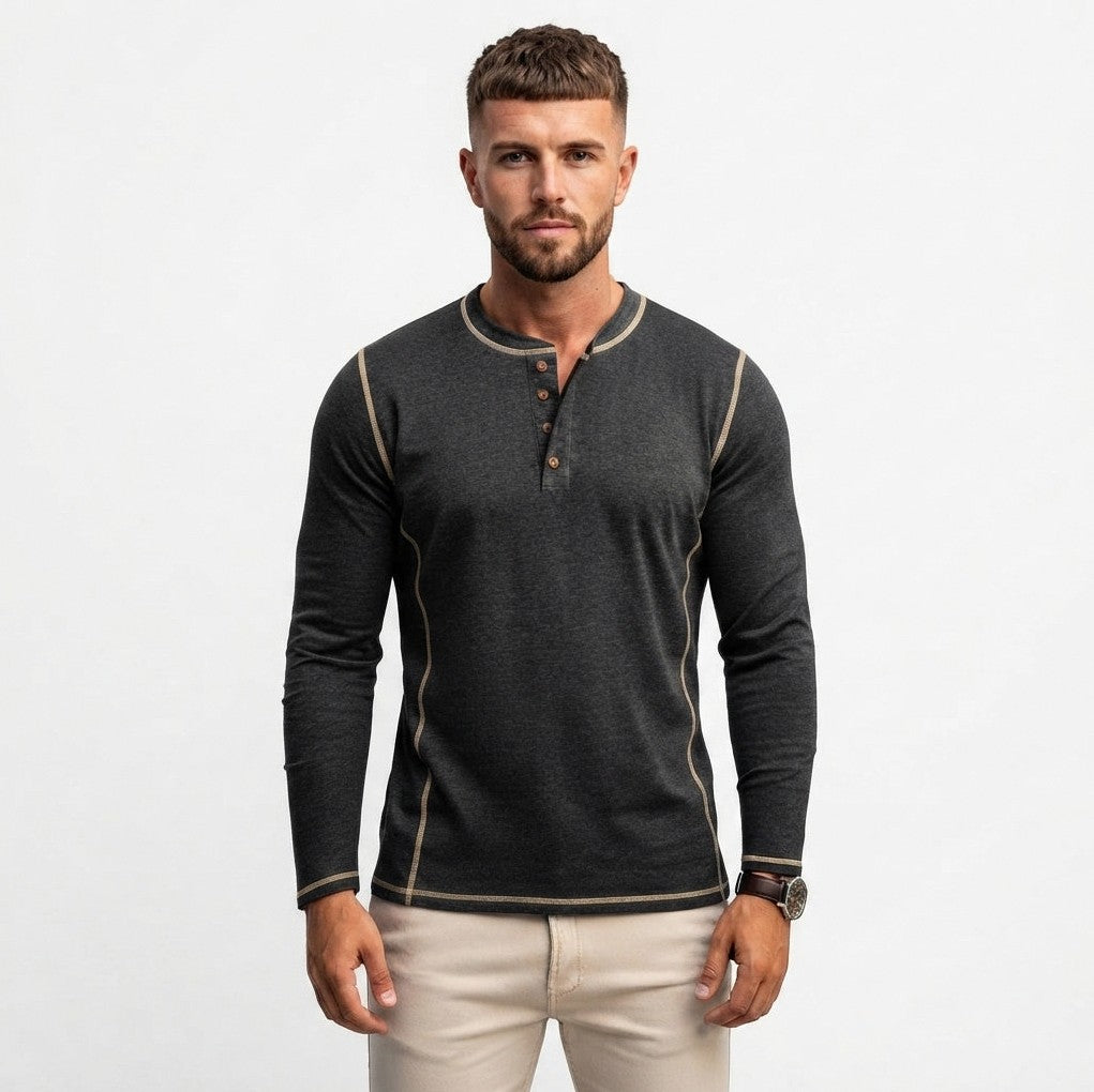 Contrast Stitch Long Sleeve Henley