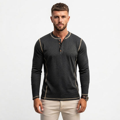Contrast Stitch Long Sleeve Henley