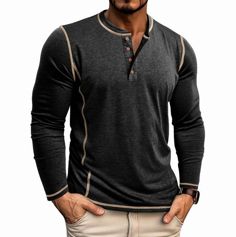 Contrast Stitch Long Sleeve Henley