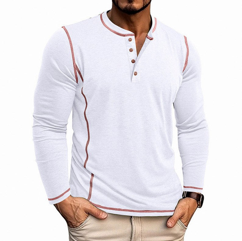 Contrast Stitch Long Sleeve Henley