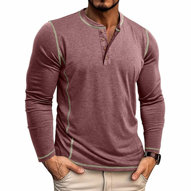 Contrast Stitch Long Sleeve Henley