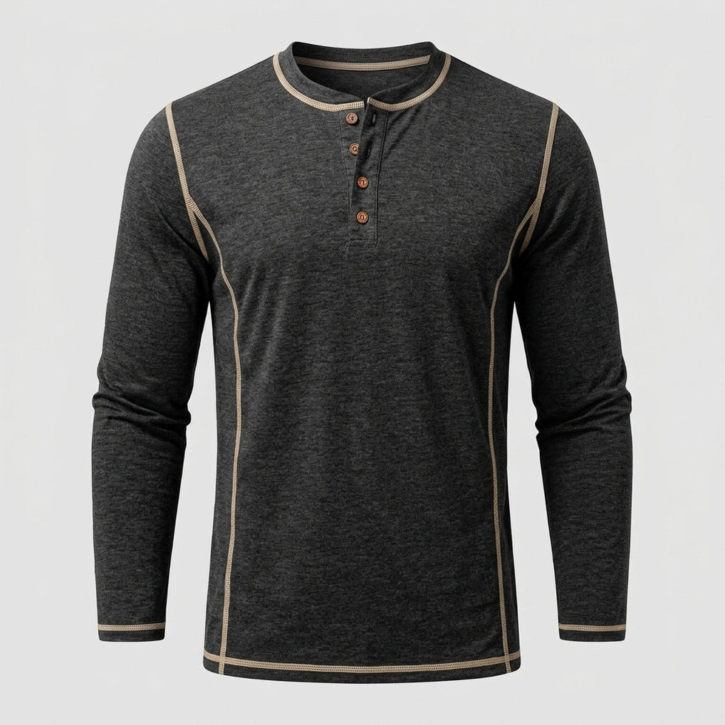 Contrast Stitch Long Sleeve Henley