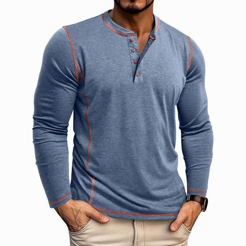 Contrast Stitch Long Sleeve Henley