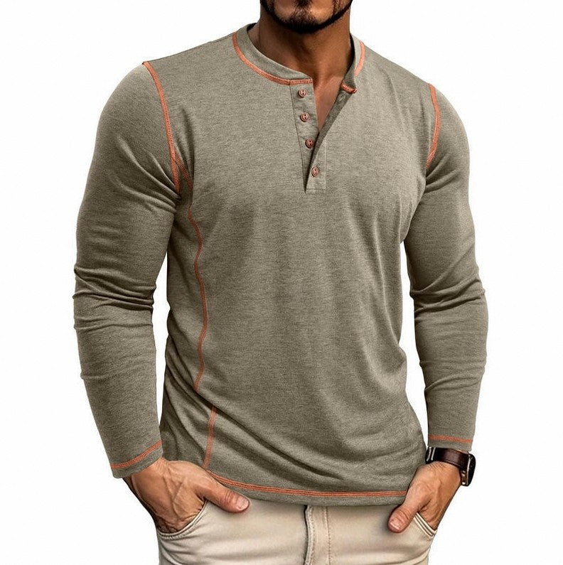 Contrast Stitch Long Sleeve Henley