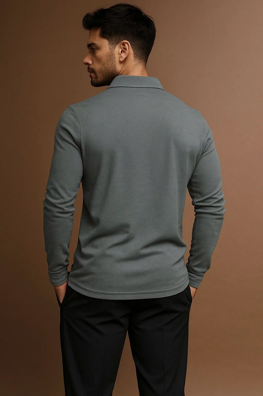 Slim Fit Long Sleeve Knit Polo