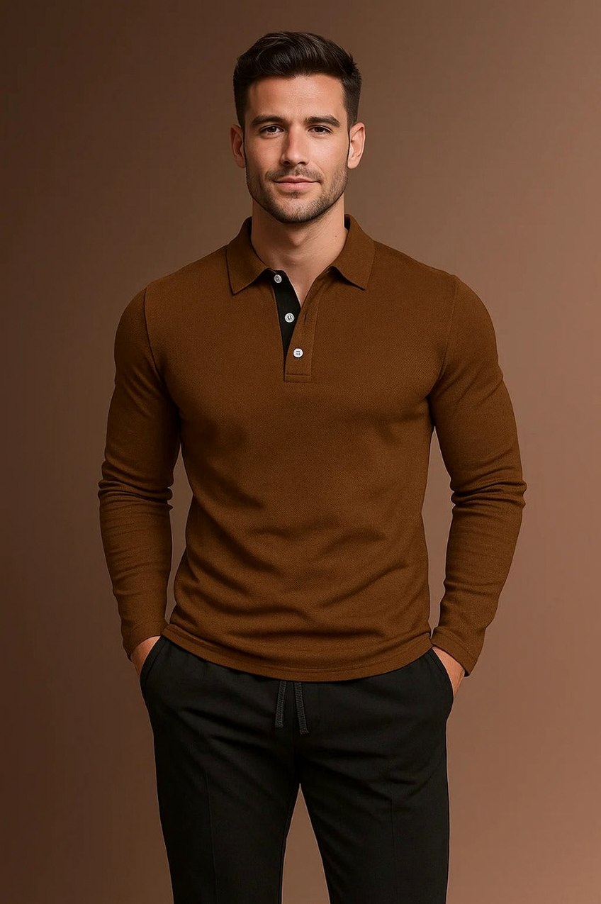 Slim Fit Long Sleeve Knit Polo