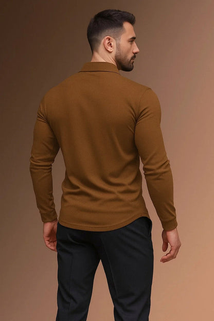 Slim Fit Long Sleeve Knit Polo