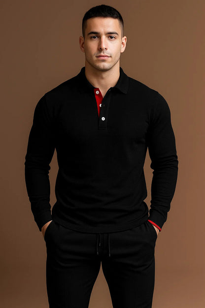 Slim Fit Long Sleeve Knit Polo