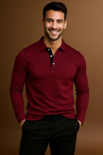 Slim Fit Long Sleeve Knit Polo