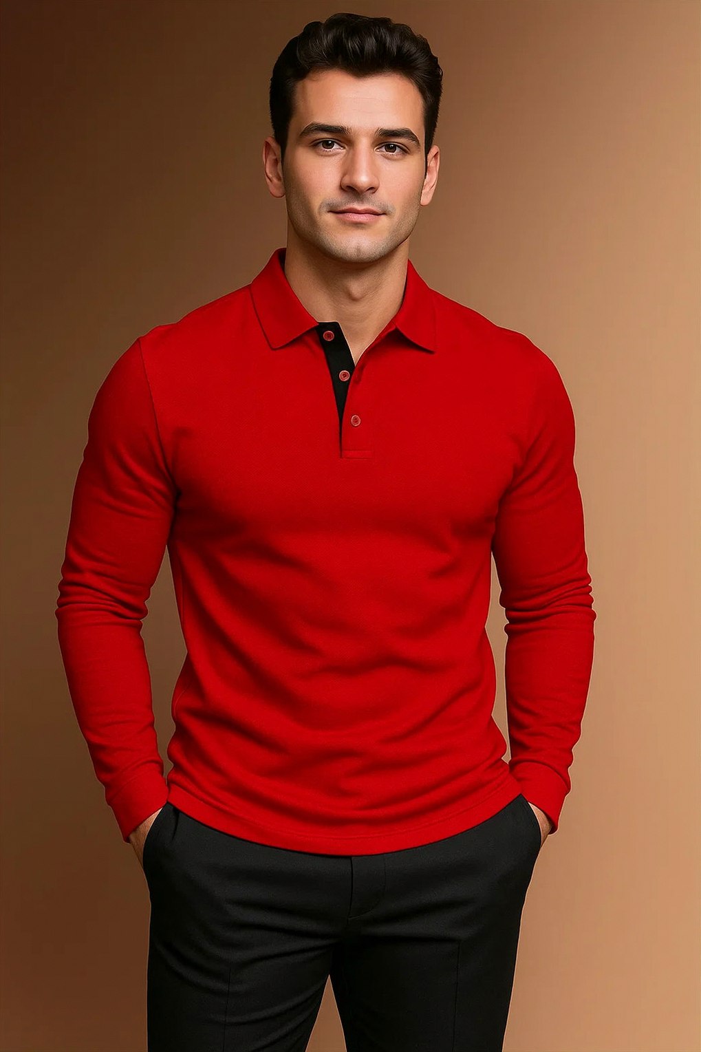 Slim Fit Long Sleeve Knit Polo