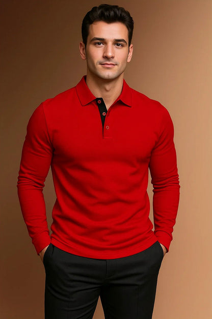 Slim Fit Long Sleeve Knit Polo