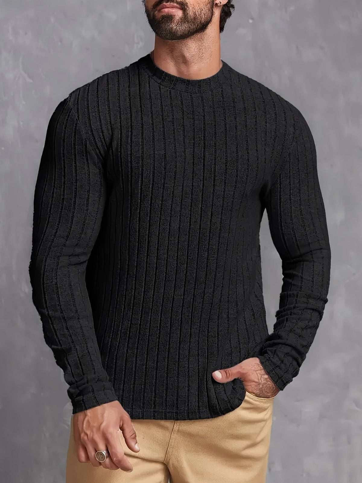 Slim Fit Ribbed Crew Neck Sweater