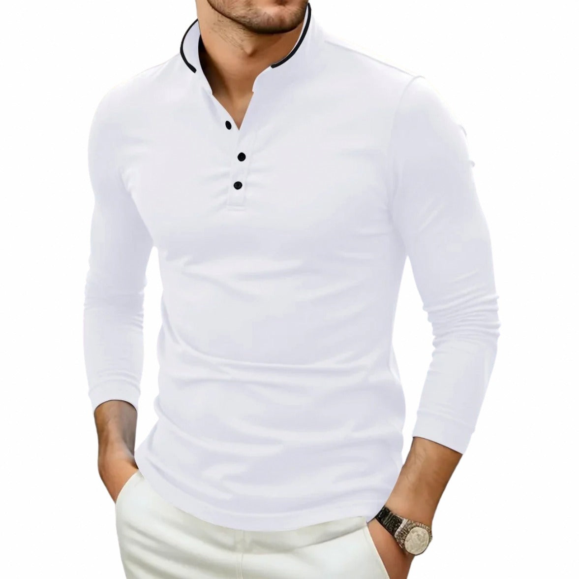 Slim Fit Stand Collar Henley Shirt