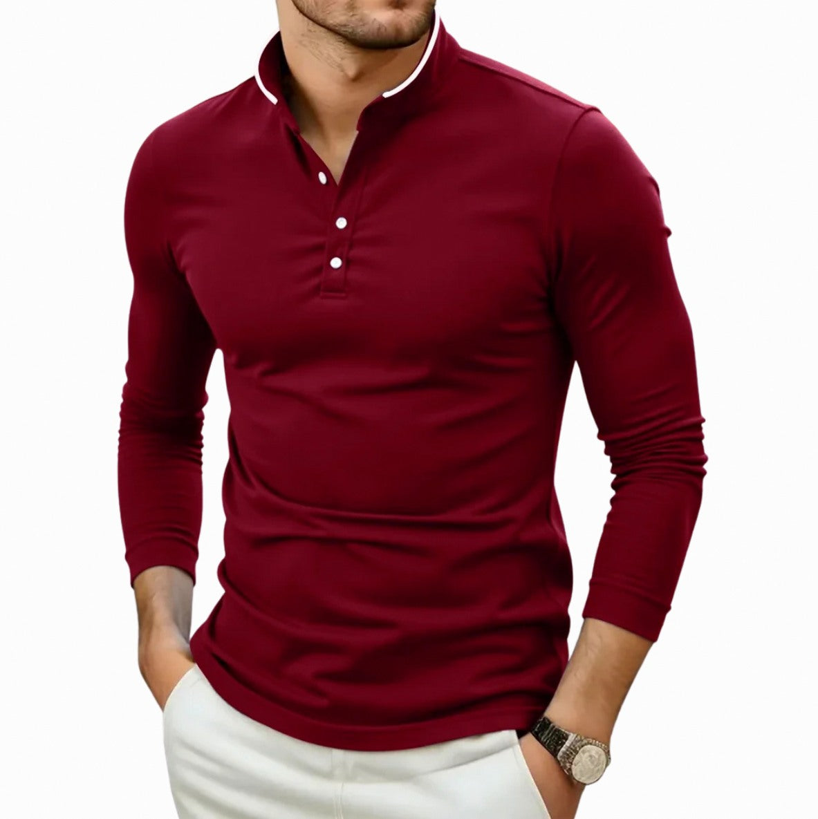 Slim Fit Stand Collar Henley Shirt