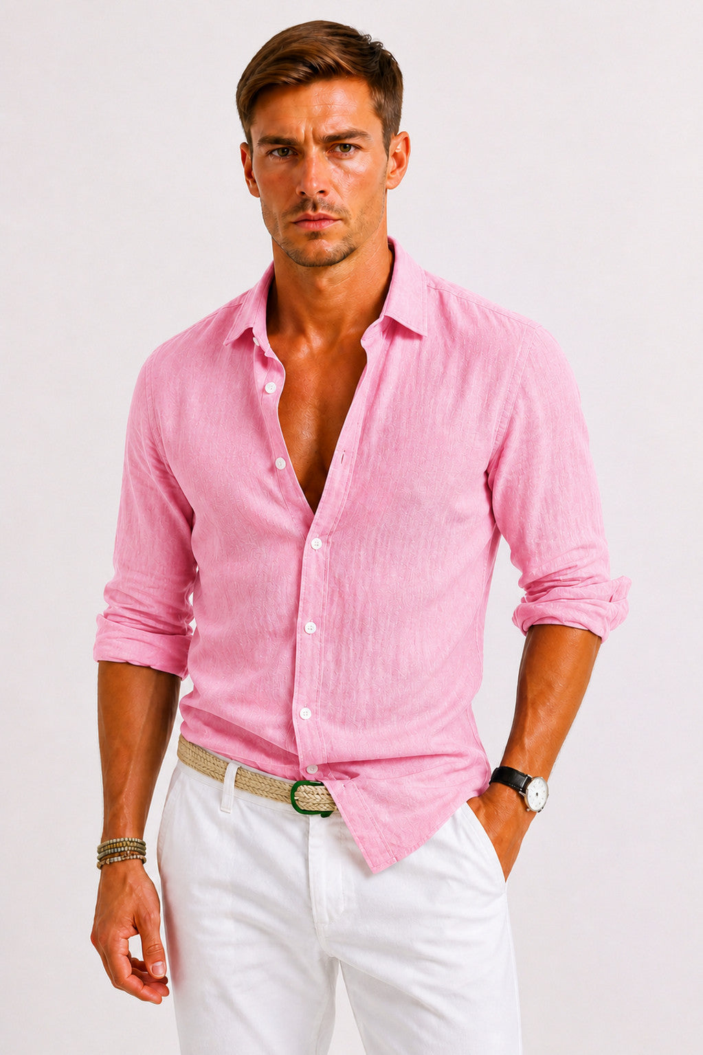 Spread Collar Long Sleeve Button Down Shirt