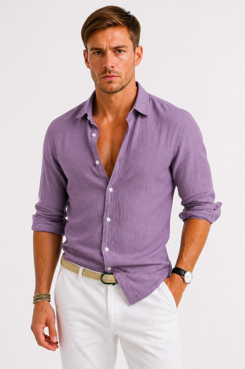 Spread Collar Long Sleeve Button Down Shirt