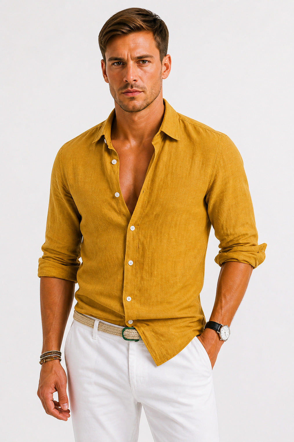 Spread Collar Long Sleeve Button Down Shirt