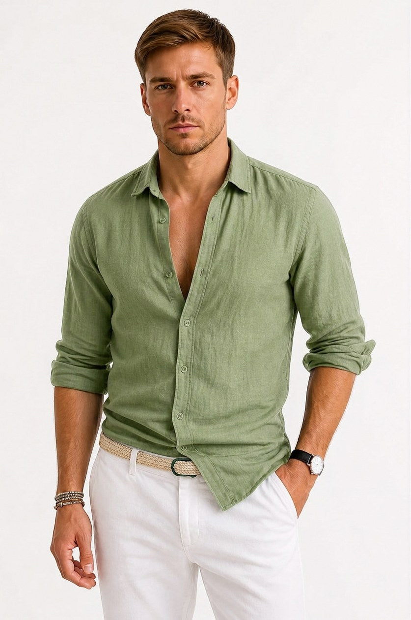 Spread Collar Long Sleeve Button Down Shirt