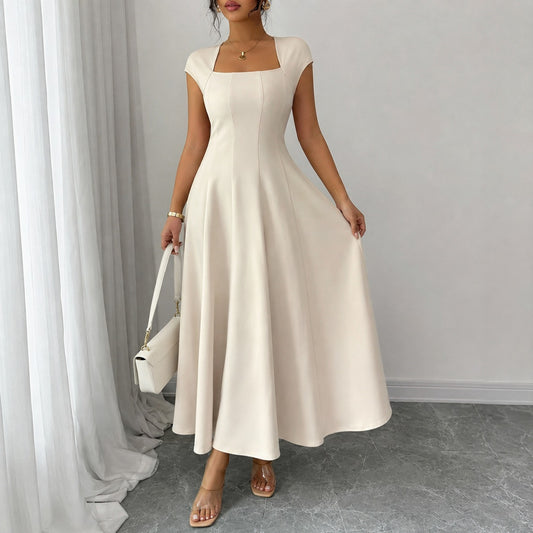 Square Neck Cap Sleeve Midi Dress