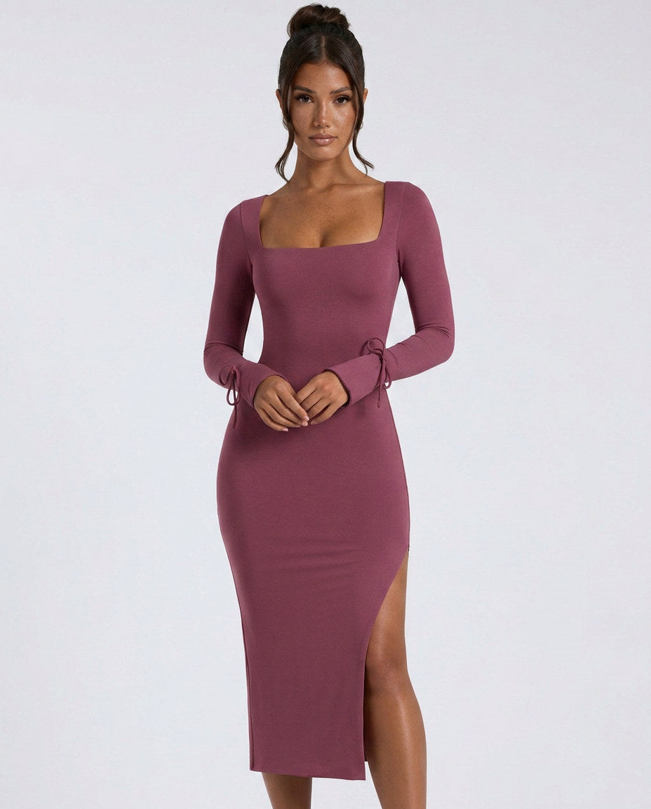 Long Sleeve Square Neck Midi Dress