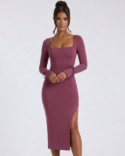Long Sleeve Square Neck Midi Dress