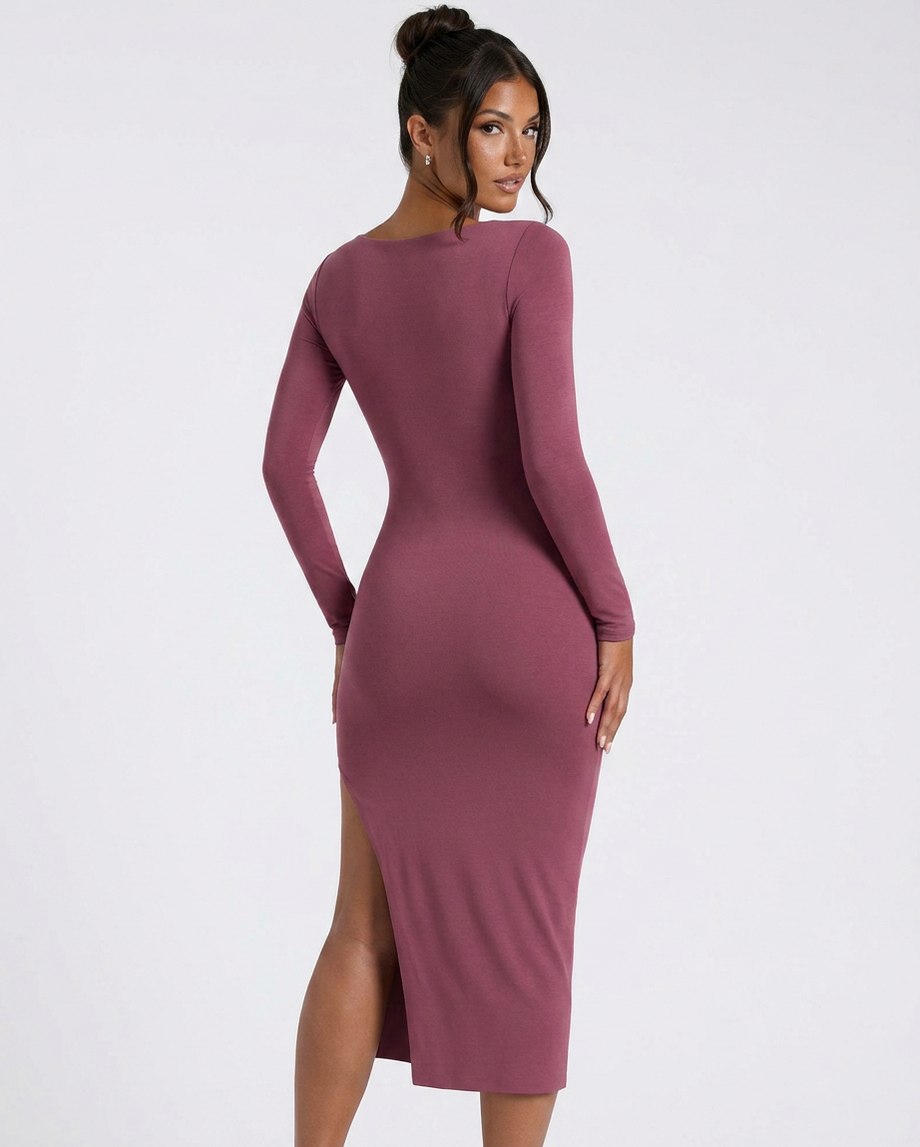 Long Sleeve Square Neck Midi Dress