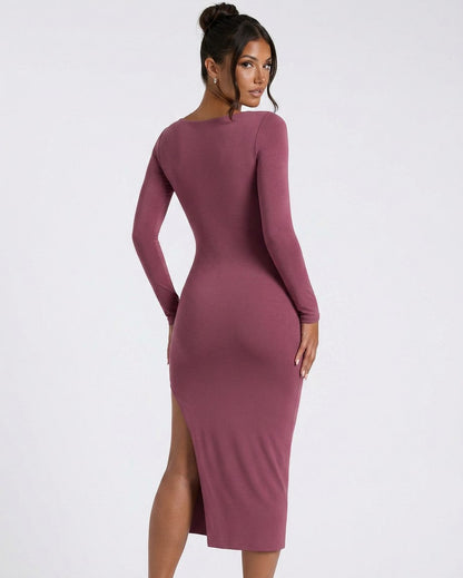 Long Sleeve Square Neck Midi Dress