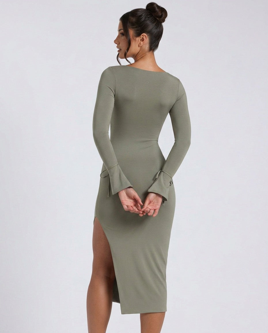 Long Sleeve Square Neck Midi Dress