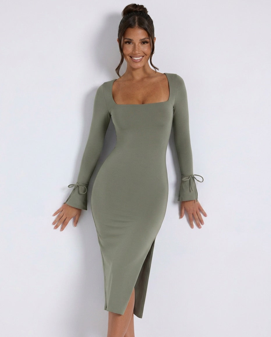 Long Sleeve Square Neck Midi Dress