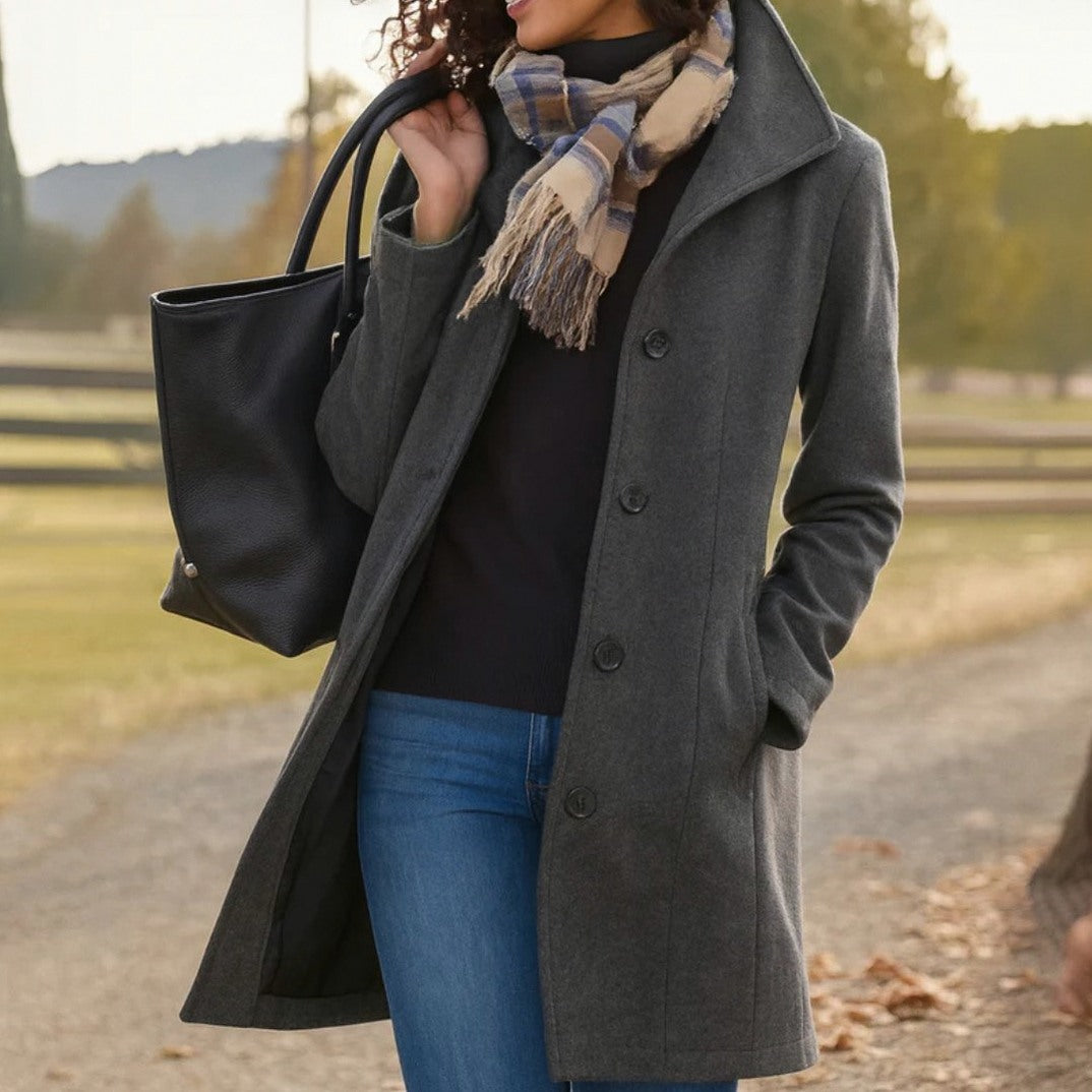 Stand Collar Button Front Coat
