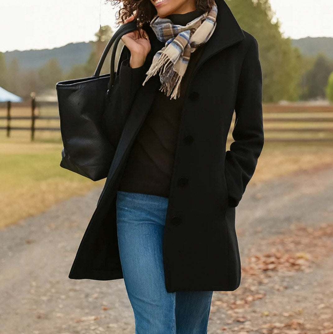 Stand Collar Button Front Coat