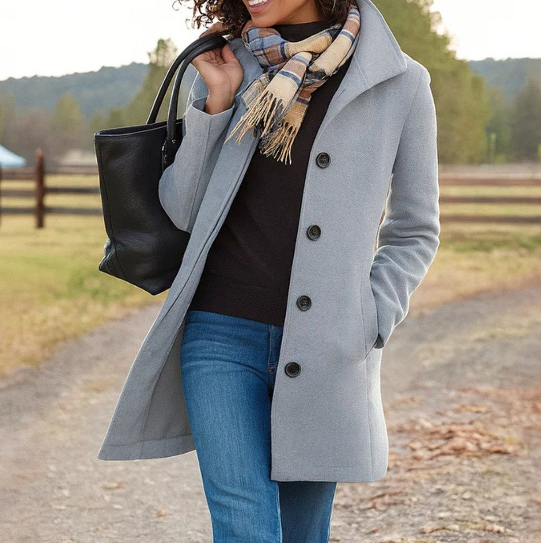 Stand Collar Button Front Coat