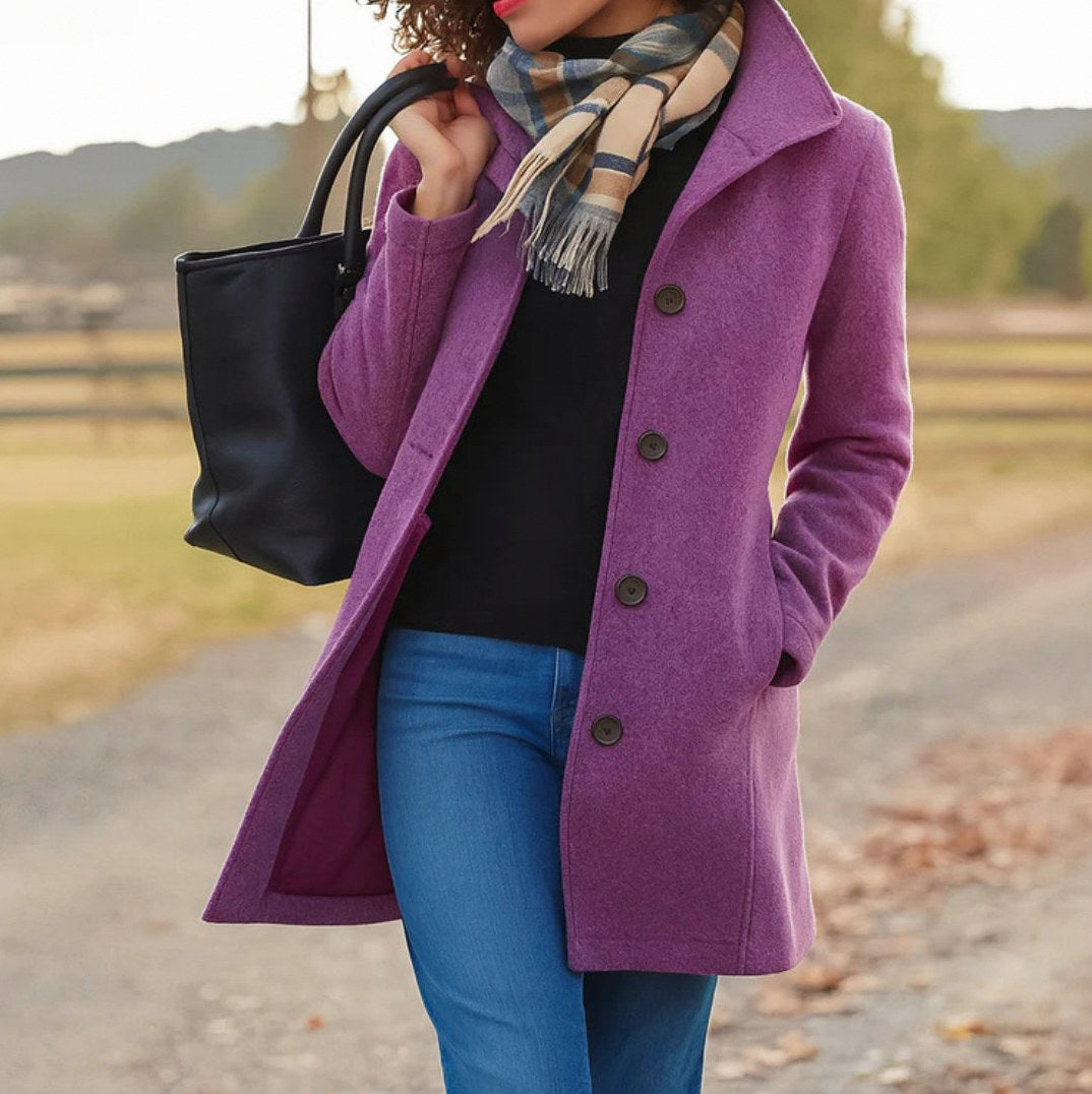 Stand Collar Button Front Coat