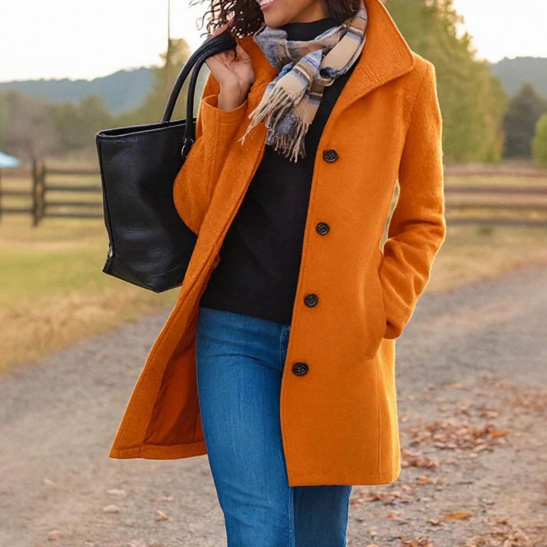 Stand Collar Button Front Coat