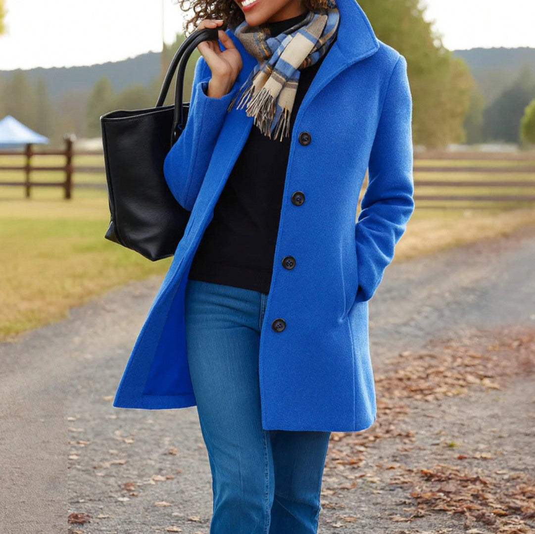 Stand Collar Button Front Coat