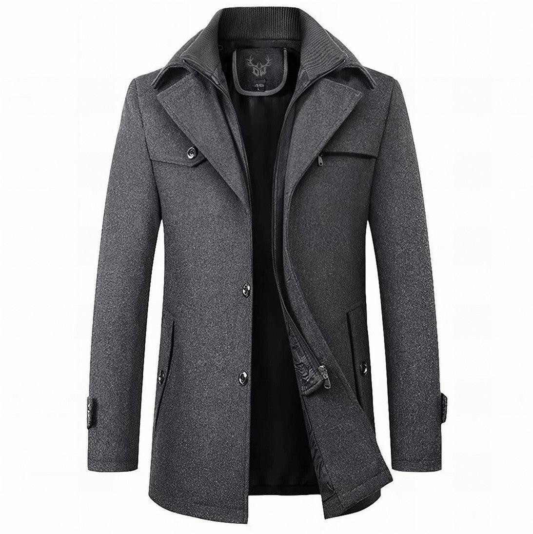 Stand Collar Button Front Overcoat