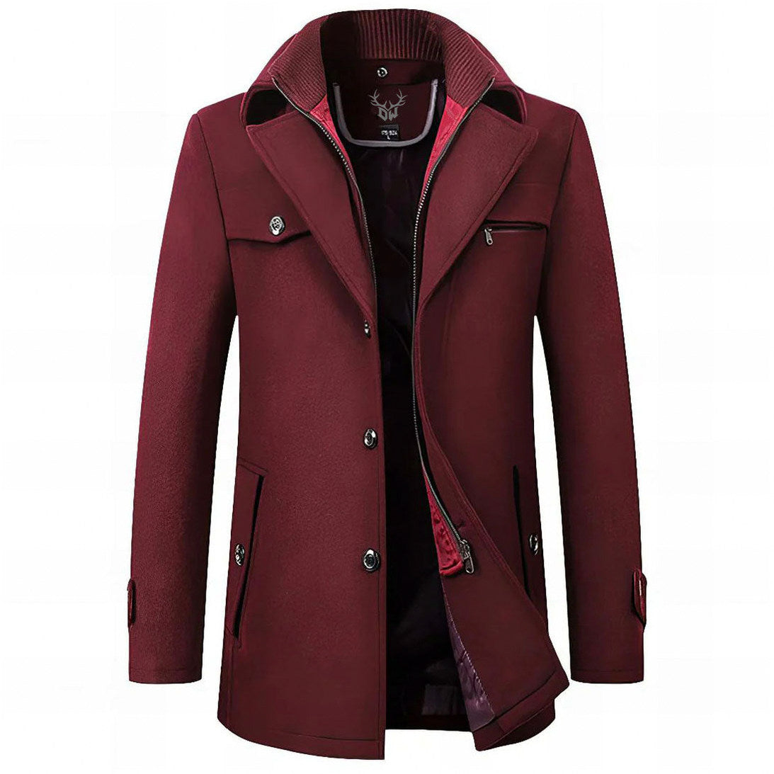 Stand Collar Button Front Overcoat