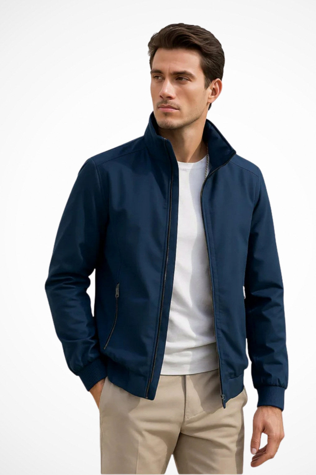 Stand Collar Full Zip Bomber Jacket