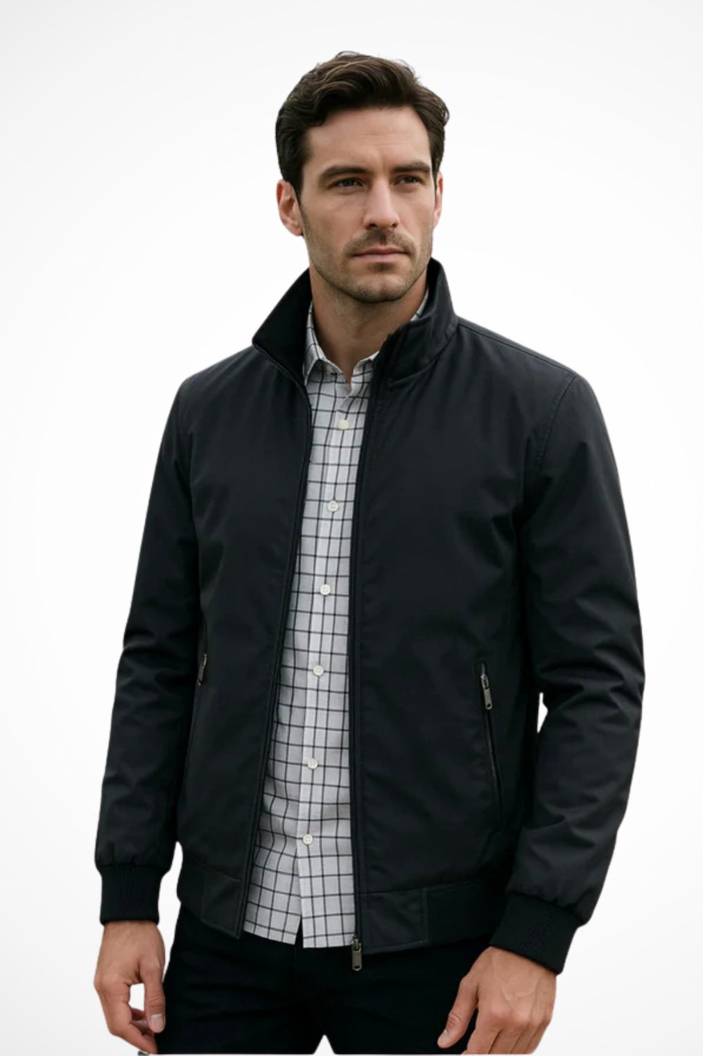 Stand Collar Full Zip Bomber Jacket