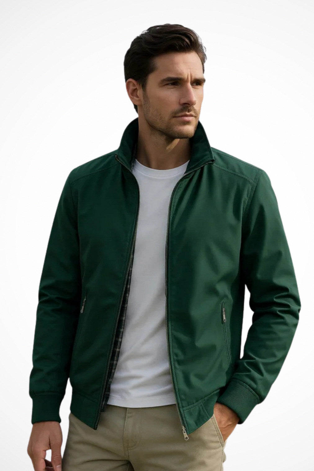 Stand Collar Full Zip Bomber Jacket