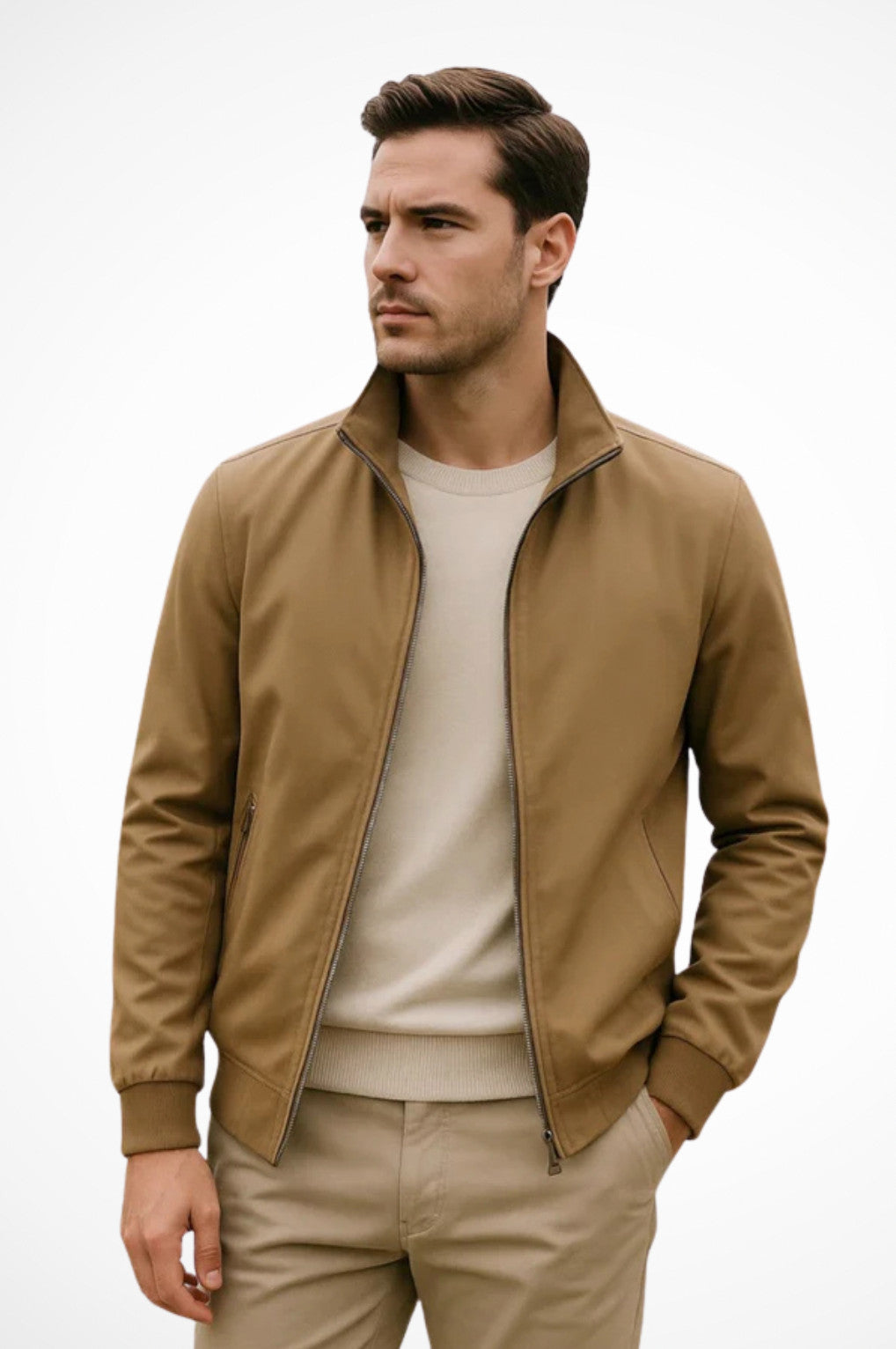 Stand Collar Full Zip Bomber Jacket