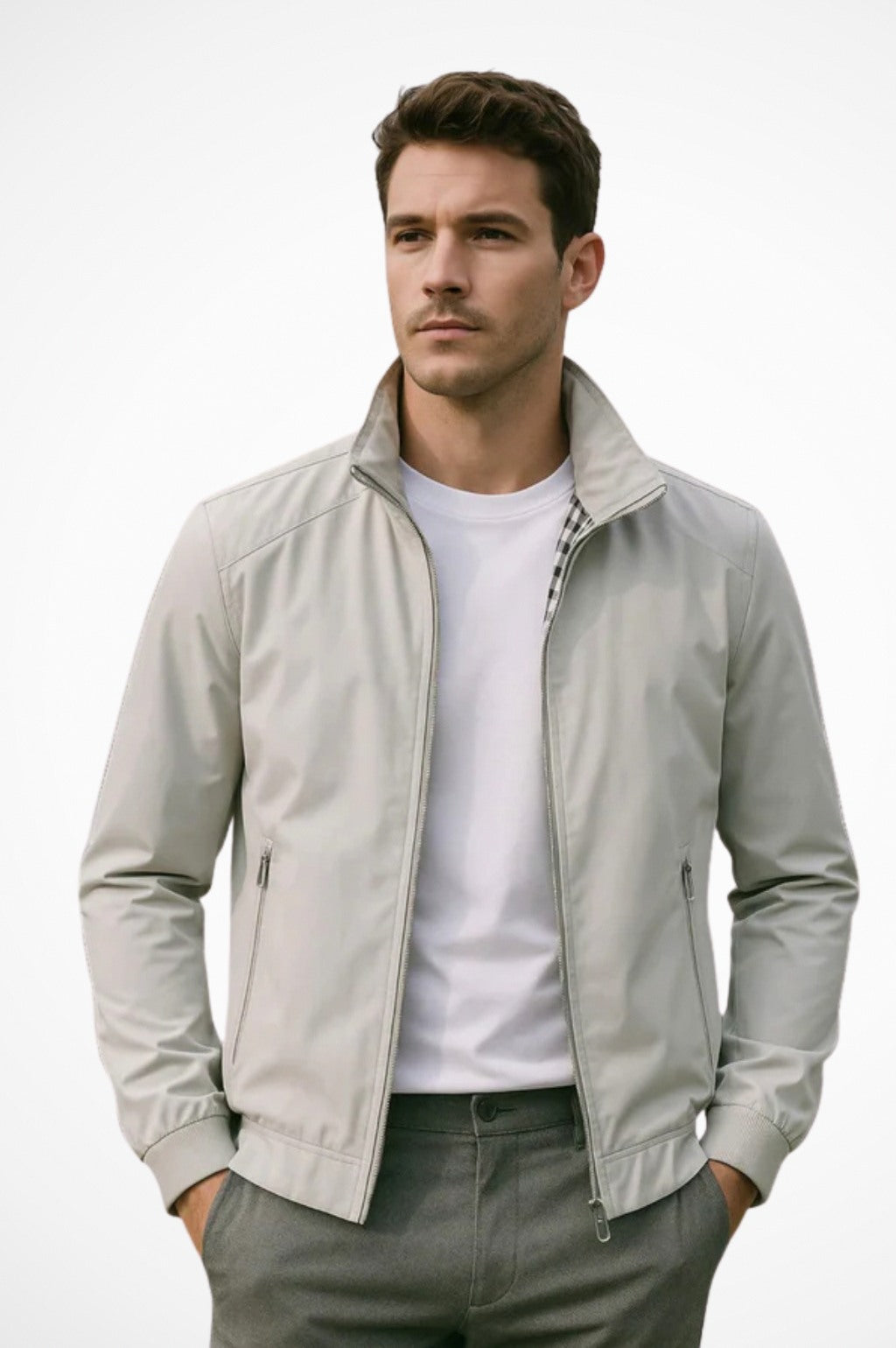 Stand Collar Full Zip Bomber Jacket